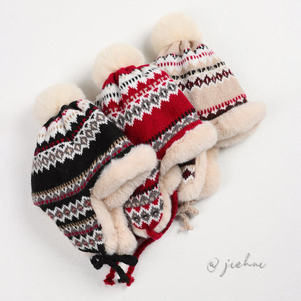 Fair Isle Style Knitted Hat, Thickened for Cold Weather in the Northeast, Windproof and Cold-Resistant Lei Feng Hat, Winter Thickened Warm Ear-Protecting Jacquard Hat