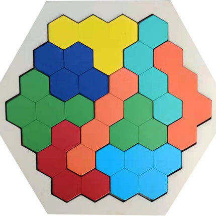 Wooden hexagon intelligence geometric puzzle cellular jigsaw puzzle honeycomb puzzle kindergarten baby toy