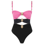 Black color block swimsuit / S
