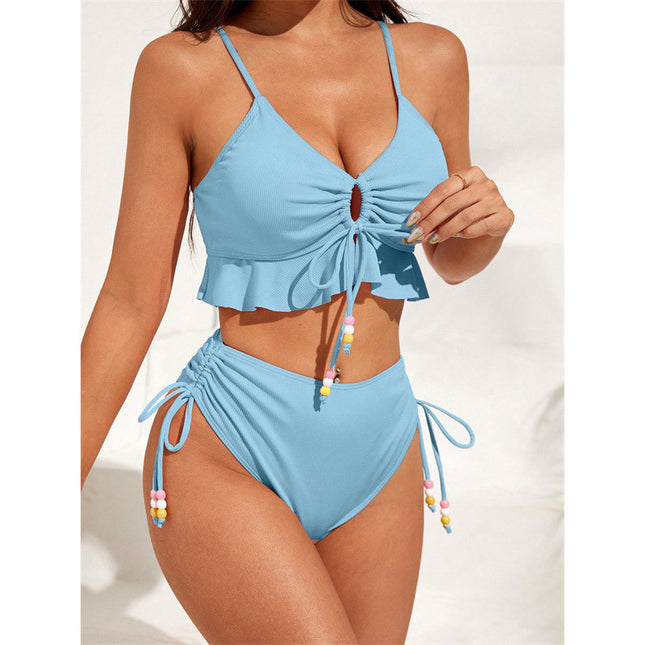 European and American Style Two-Piece Bikini Set, Conservative Women's Tie-Up Swimsuit with a High-End Feel, Suitable for Hot Springs, Huludao Swimwear