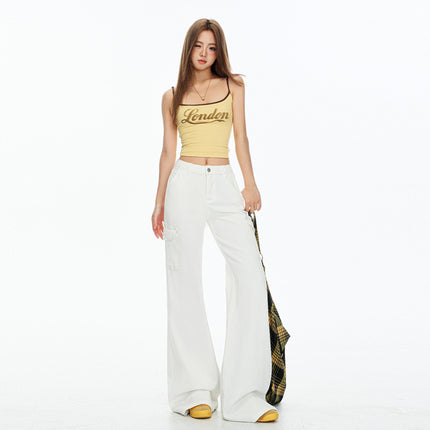 Raccoon House # Khaki New Stretch Work Jeans for Women, Low-Waisted, Leg-Free, Versatile, Slimming, Micro-Flared Pants for Women