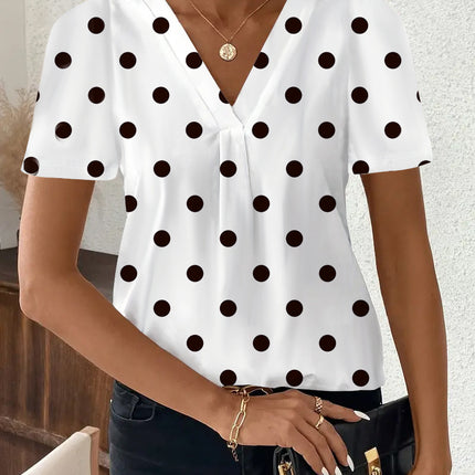 European and American Cross-Border 2025 Summer New Product Amazon Independent Station Temu Fashion Casual Printed V Neck Top T-Shirt Women's Clothing