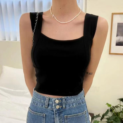 South Korea Dongdaemun New Slim-fit Slim-fit Sexy Chest-showing Pure Desire Style All-match Short Exposure Waist Camisole Vest for Women