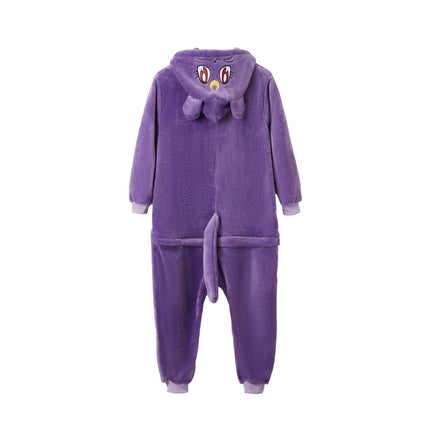 2025 Spring, Autumn and Winter Adult and Children's One-Piece Home Clothes Cartoon Purple Cat Pajamas Can Be Weared Out Couple Style Parent-Child Clothes