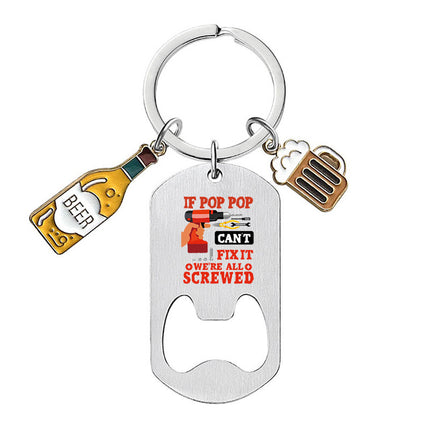 Cross-border Stainless Steel Engraving Metal Keychain Bottle Opener Wine Glass Wine Bottle Birthday Christmas Father's Day Gift