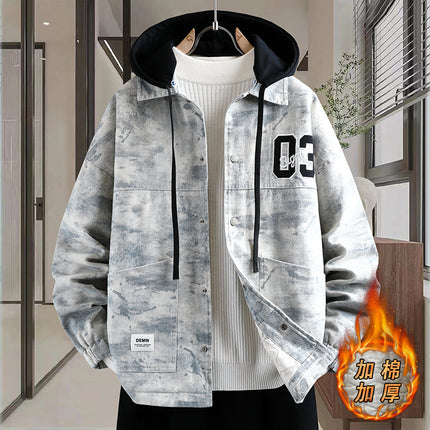 Spring Pure Cotton Thickened Jacket for Men, Teenagers, Students, Casual Loose Denim Jacket, Men's Spring and Autumn Warm Top