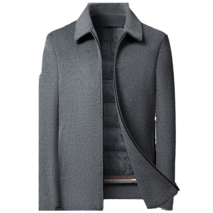 Winter High-end Short Woolen Jacket Men's Removable Warm Down Liner Casual Trendy Thick Cotton Jacket