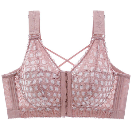 Front Buckle Underwear Women's chubby girl 150.00kg Full Cup Thin Large Chest Showy Small Bust Anti-Sagging Bra