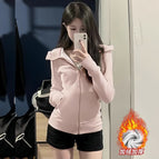 Pink [hooded double zipper fashionable and versatile] plus velvet style / S [recommended below 50kg]