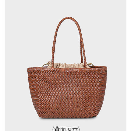 Dragon Same Style Woven French Cowhide Vegetable Basket Bag Hot Selling Genuine Leather Handbag Women's Large Capacity Vintage Women's Bag
