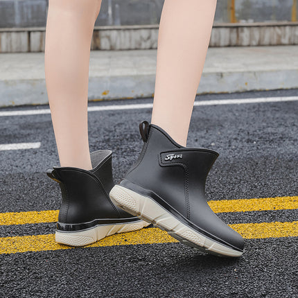 Korean Style Rain Boots for Women, New Adult Non-Slip Kitchen Rain Boots, Short-Tube Cute Thick-Soled Rubber Shoes, Overshoes, Car Wash Waterproof Shoes