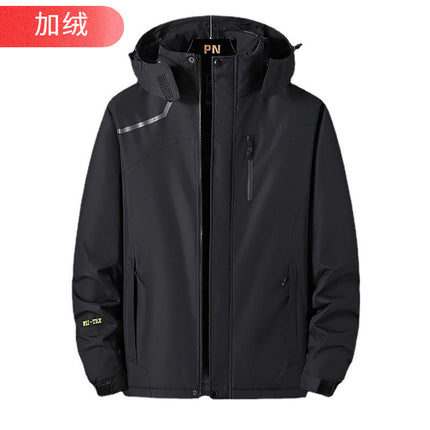 Men's and women's LOGO work clothes windproof waterproof outdoor mountaineering clothing plus velvet warm hooded coat wholesale
