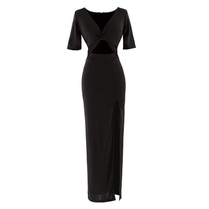 Night Work Clothes Sexy Deep V Work Clothes Showing Figure Hollow Out Meat Covering dress Evening Dress Split Long Dress