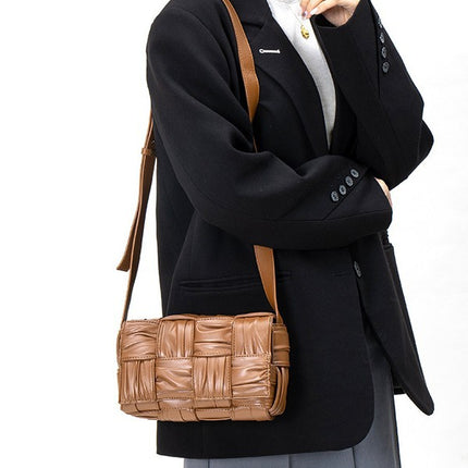 Wholesale Woven Bags for Women 2026 Large Capacity Shoulder Crossbody Bag Plaid Pleated Women's Bag Handbag Storage Light Luxury