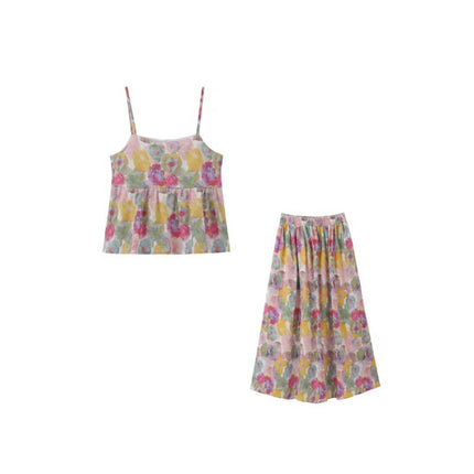 Floral French suit Women's Sling Top Summer New Skirt Elegant Skirt Seaside Vacation Two-piece Set