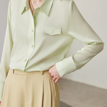 Silk Shirt for Women 2026 Spring and Summer New Style Long-Sleeved Work Clothing Solid Color 19mm Stretch Double Georgette Mulberry Silk Shirt