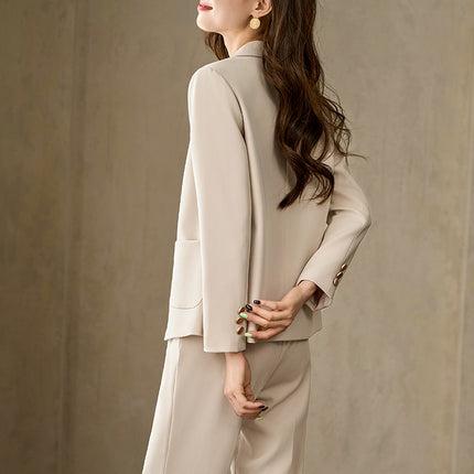 Cross-Border Off-White Suit Set for Women, New Autumn Style, Petite Elegant Formal Short Suit with Pants Two-Piece Set