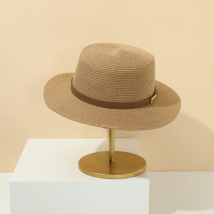 Straw Hat Bohemian Flat Brim Flat Top British Hat Women's Summer Outing Sunshade Sunscreen Hat Flat Top Straw Hat Beyond Piece
