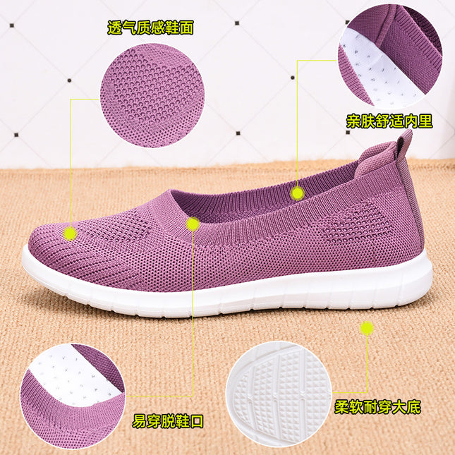 Cloth Shoes for Women, Slip-On Summer Shoes, Flat-Soled Shoes, Breathable Soft-Soled Casual Mom Shoes, Women's Flat-Heeled Shoes, Breathable and Comfortable