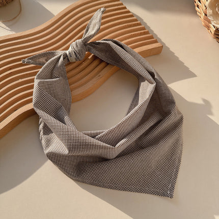 100 Linen Small Plaid Japanese Style Breathable Triangle Scarf Women's Summer Sunscreen Scarf All-match Multi-color New Low-key Scarf