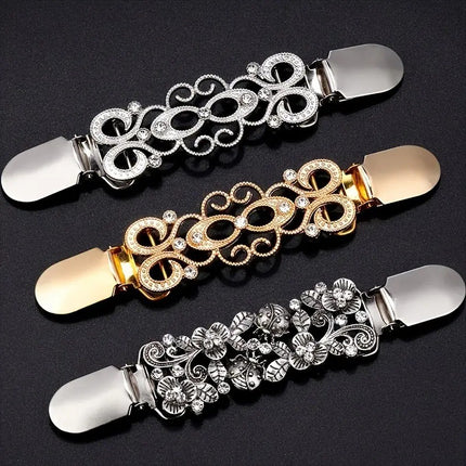European and American Retro Alloy Sweater Clip Scarf Cardigan Button Shirt Collar Clip Anti-Exposure Beam Tight Clip Brooch Factory Direct Sale