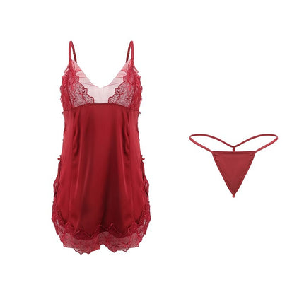 Black Nightgown for Women, Camisole Nightdress with Chest Pads, Lace Lingerie, Loungewear for Autumn and Winter, Sexy Lace
