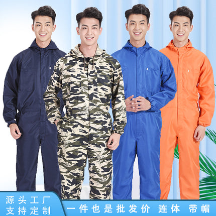 Camouflage One-Piece Work Clothes for Men, Breathable Dust-Proof Labor Protection Clothing with Hood, Spray Paint Polishing, Stain-Resistant Work Clothes, Thin and Wear-Resistant