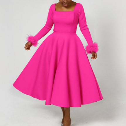 D451 Party Dress Independent Station Winter Elegant Fur Decoration Large Skirt Dress African Dress