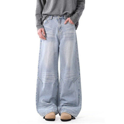American Vintage Washed light blue Jeans Men's and Women's Casual 2025 Spring New Straight Loose Pants