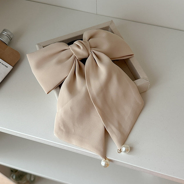 New Bow Ribbon High Sense Ponytail Clip Elegant Pearl Pendant Princess Back of Head Ponytail Headwear Hair