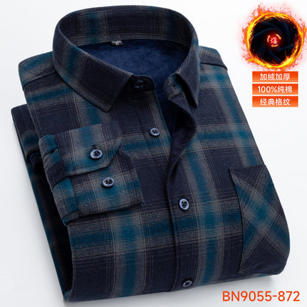 Winter Warm Shirt Pure Cotton Brushed Plaid Fleece-Lined Thickeneded Middle-Aged and Elderly Men's Cardigan Dad's Cotton Shirt