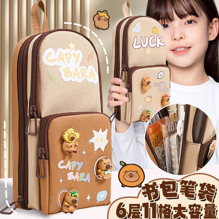 Large-Capacity Pencil Case, High-Quality Appearance, Stationery Bag for Male and Female Students, Junior High School Portable Backpack Pencil Case, Kapibara Ins Style
