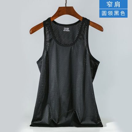 Ice Silk Mesh Vest Men's Summer Hollow Mesh Men's Sweatshirt Fitness Sports Thin Large Size Sleeveless T-shirt Trendy