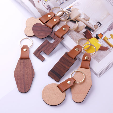 in stock Homestay Creative Leather Wooden Keychain Couple Keychain Creative Car Pendant