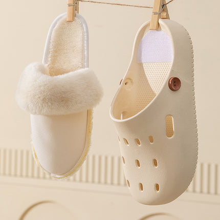 Plush Croc Shoes Women's Winter 2025 New Outerwear Fashion Internet Celebrity Couple Thick-Soled Removable Cotton Slippers for Men