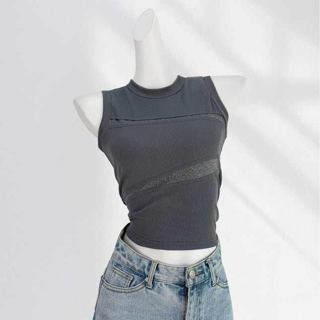 Niche gray stitching sleeveless vest women's outer wear slim slimming waste soil wind hot American top hot girl wear