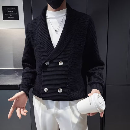 Sweater Men's 2025 Spring & Fall New Business Casual Slim Knitted Cardigan Green Fruit Collar Design Trendyy Youth Jacket