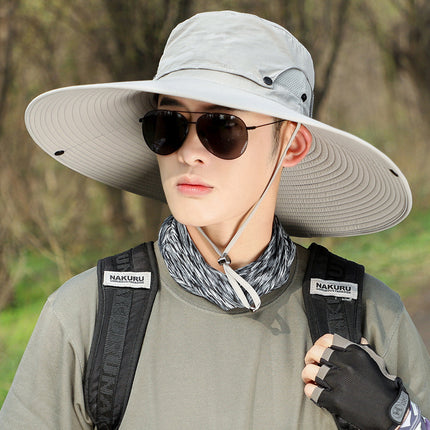 Summer big brim Hat sun protection windproof fisherman hat men and women outdoor mountaineering fishing sun hat mesh breathable sun hat