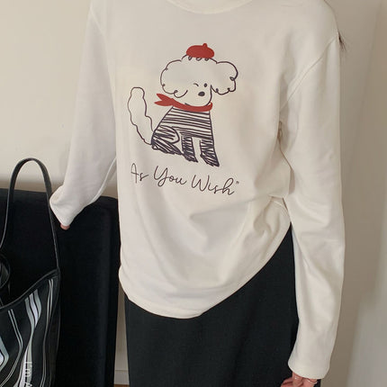 Clouds Puppy Milk Velvet T-Shirt Women's Autumn and Winter New Casual Long Sleeve Loose Bottoming Inner Wear Round Neck Top Ins