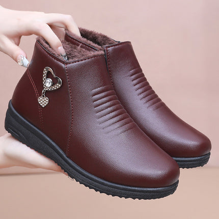 Mother Shoes Winter Cotton Shoes Middle-aged Winter Shoes fleece-lined Autumn and Winter Non-slip Warm Ankle Boots for the Elderly Middle-aged Women's Shoes Leather Shoes