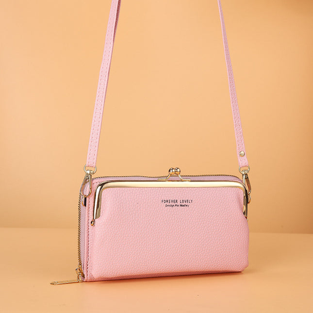 Factory wholesale horizontal mobile phone bag female litchi pattern Small Satchel sweet Joker multi-purpose coin purse mini bag