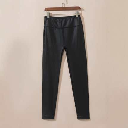 Trendy Solid Color Mid-Waist Leggings for Women, Slim Fit Pencil Pants, High Elasticity, European and American Cross-Border Women's New Fashion
