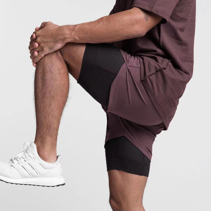 Summer New Muscle Fitness Brothers Sports Anti-embarrassment Double-layer Shorts Men's Casual Sports Pants Men