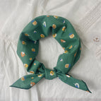 Yellow flower with green background / 100% cotton 58x58cm square scarf