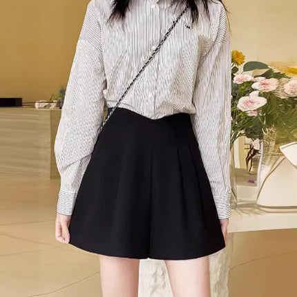 Shorts Women's Spring 2024 New High Waist Slimming Wide Leg Pants Black Casual Fashion All-match Suit A- shape Shorts