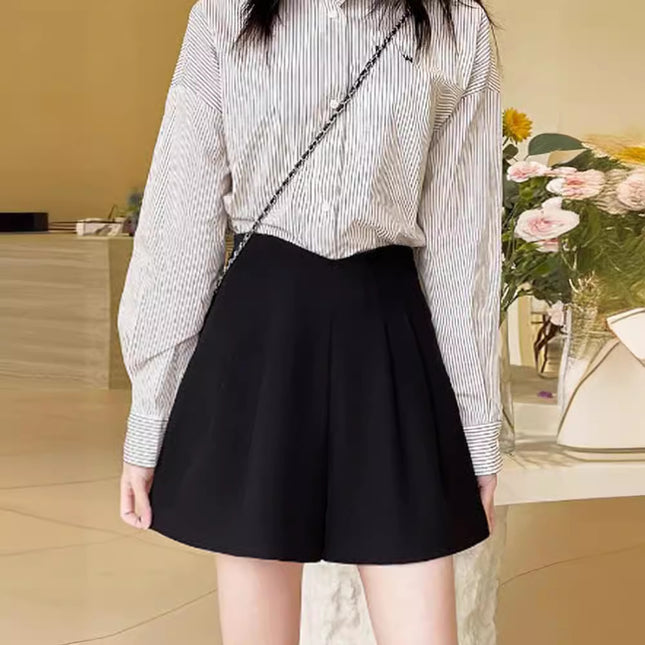 Shorts Women's Spring 2024 New High Waist Slimming Wide Leg Pants Black Casual Fashion All-match Suit A- shape Shorts