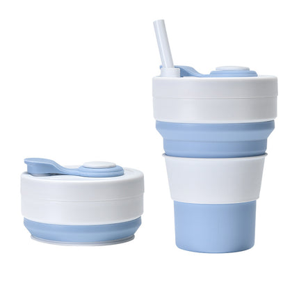 Cross-border folding cup outdoor travel convenient straw folding cup Silicone Collapsible Cup