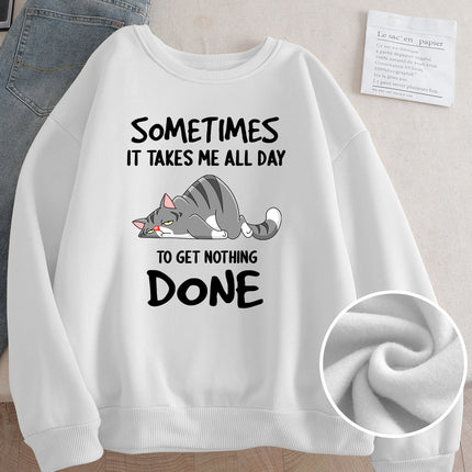 Wish Cross-Border Aliexpress Hot Selling Women's Clothing Amazon American Street Cartoon Cat Print Sweatshirt Bottoming Shirt