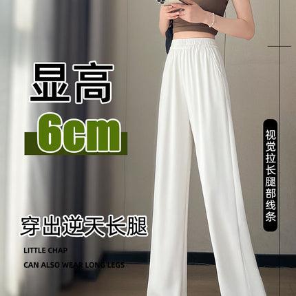Wide-Leg Pants for Women Spring and Summer 2025 New High-Waist Elastic Suit Casual Petite Draped Black Commuter Straight Pants