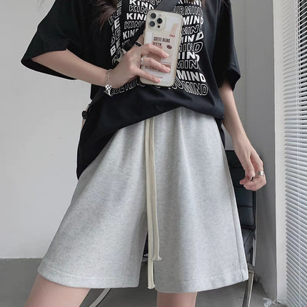 Sports Shorts Women's Summer Loose Straight Hong Kong Flavor Slimming Casual Ins Trendy Wide-Leg Medium Pants Grey 5-Pants